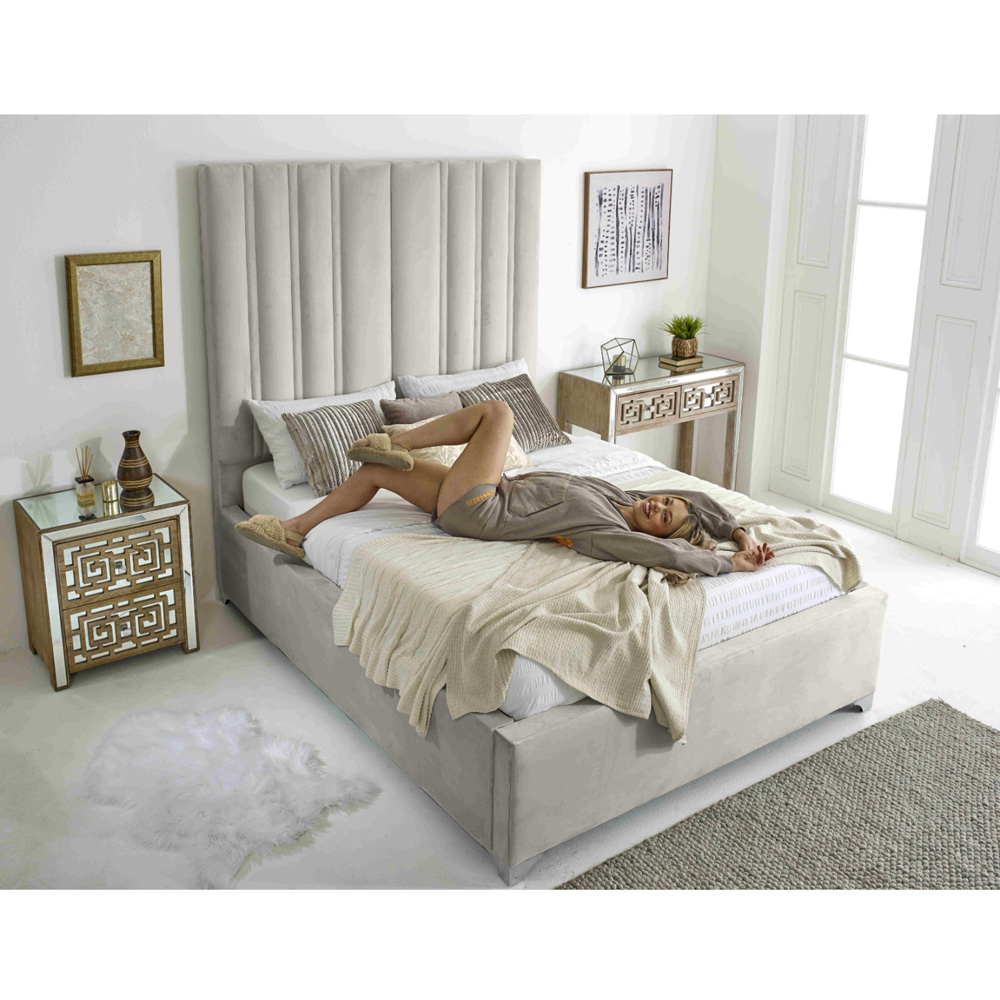 Eleganza Home Wilburn Double Silver Plush Velvet Bed Frame with Headboard Image 5