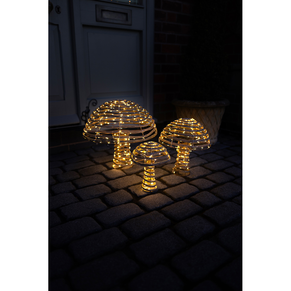 Charles Bentley Rattan Light Up Mushrooms Christmas Decoration 3 Pack Image 6