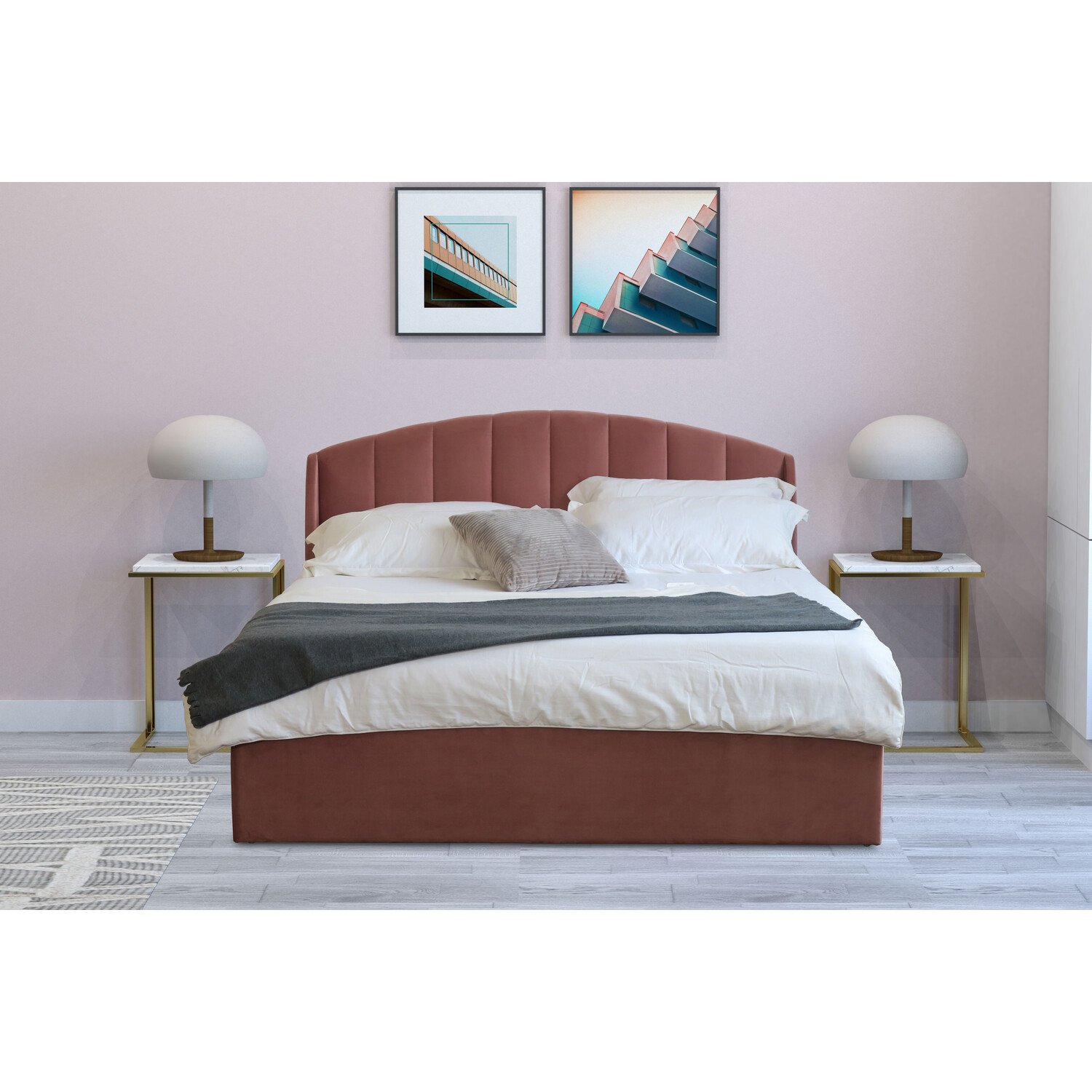 Grace King Size Blush Velvet Touch Ottoman Bed Image 2