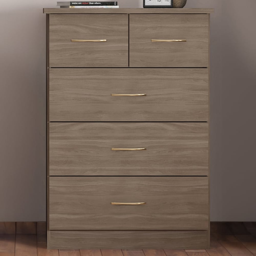 Seconique Nevada 5 Drawer Rustic Oak Chest of Drawers Image 1
