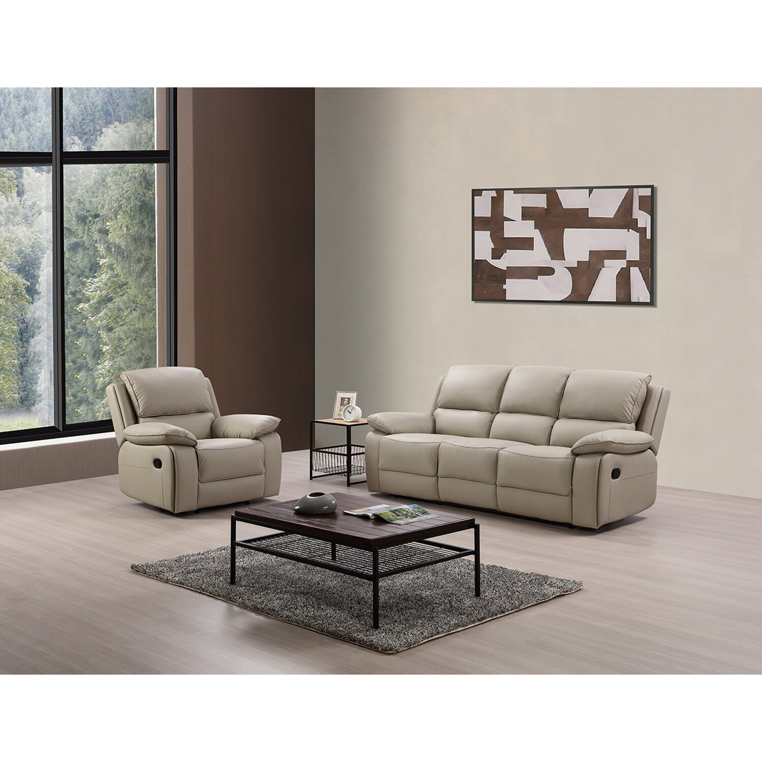 Salerno Leather Manual Recliner Armchair Light Grey - Light Grey Image 4