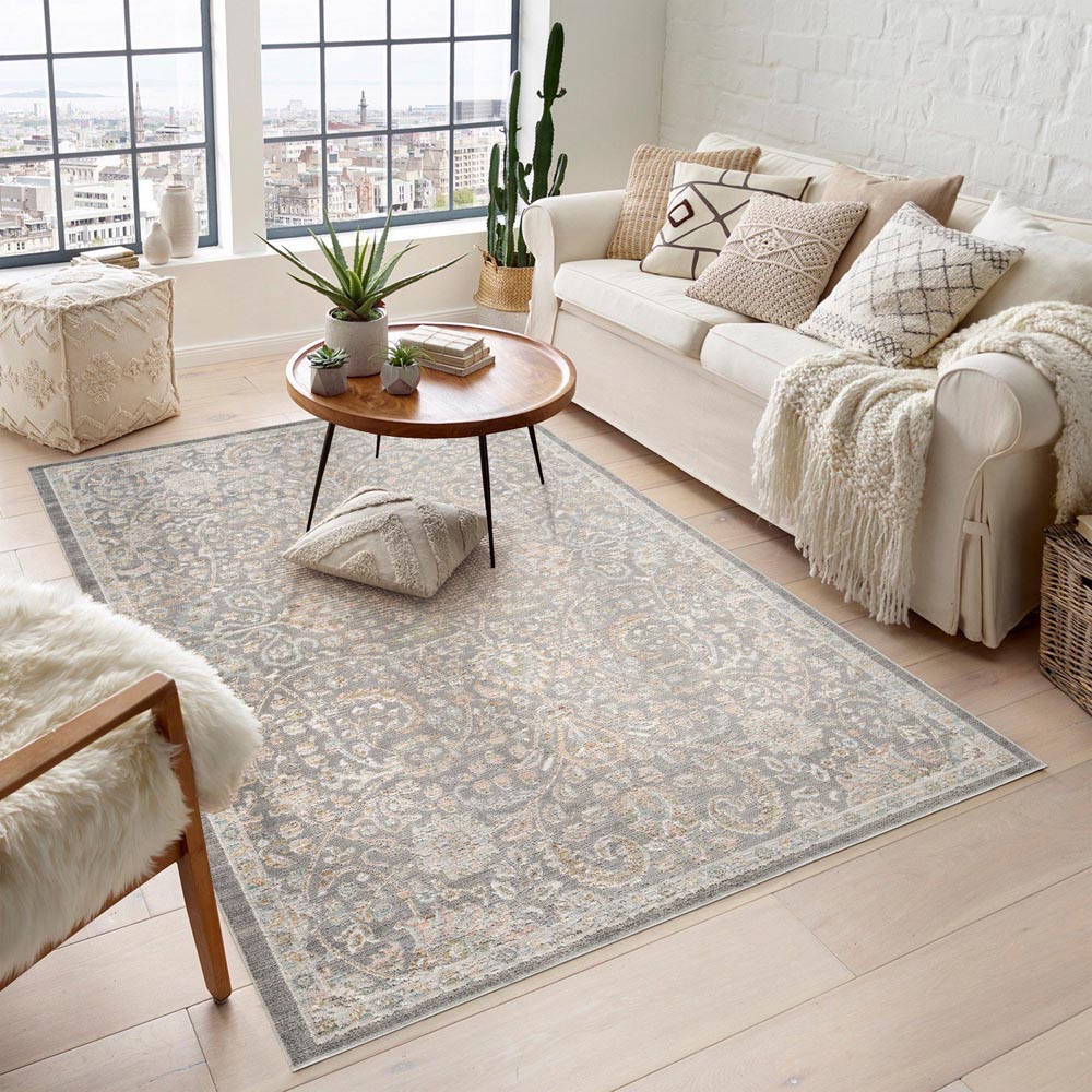 Desire Rugs Maia Grey Floral Non Slip Rug 120 x 180cm Image 2