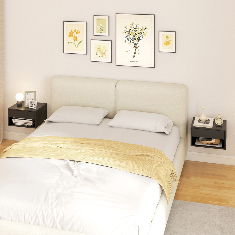 Portland Single Drawer Single Shelf Black Floating Nightstand Set of 2 Image 5