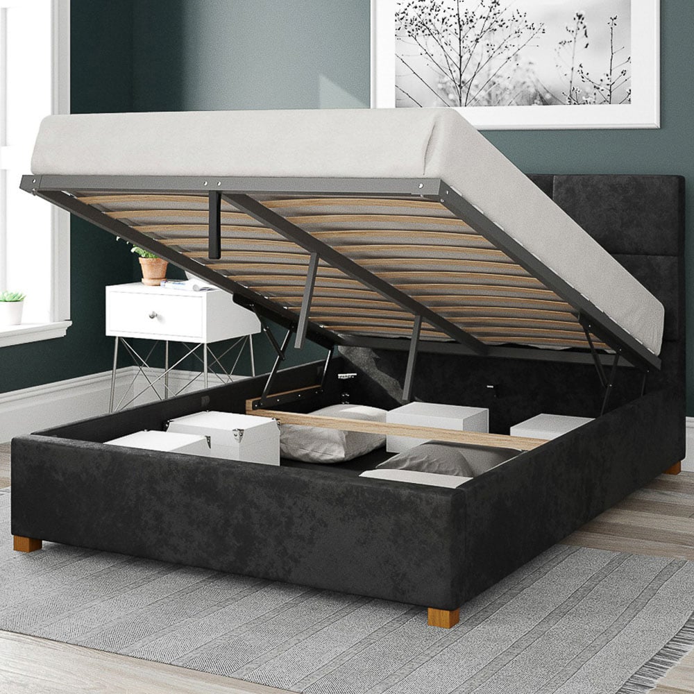 Aspire Caine Single Black Mirazzi Velvet Ottoman Bed Image 2