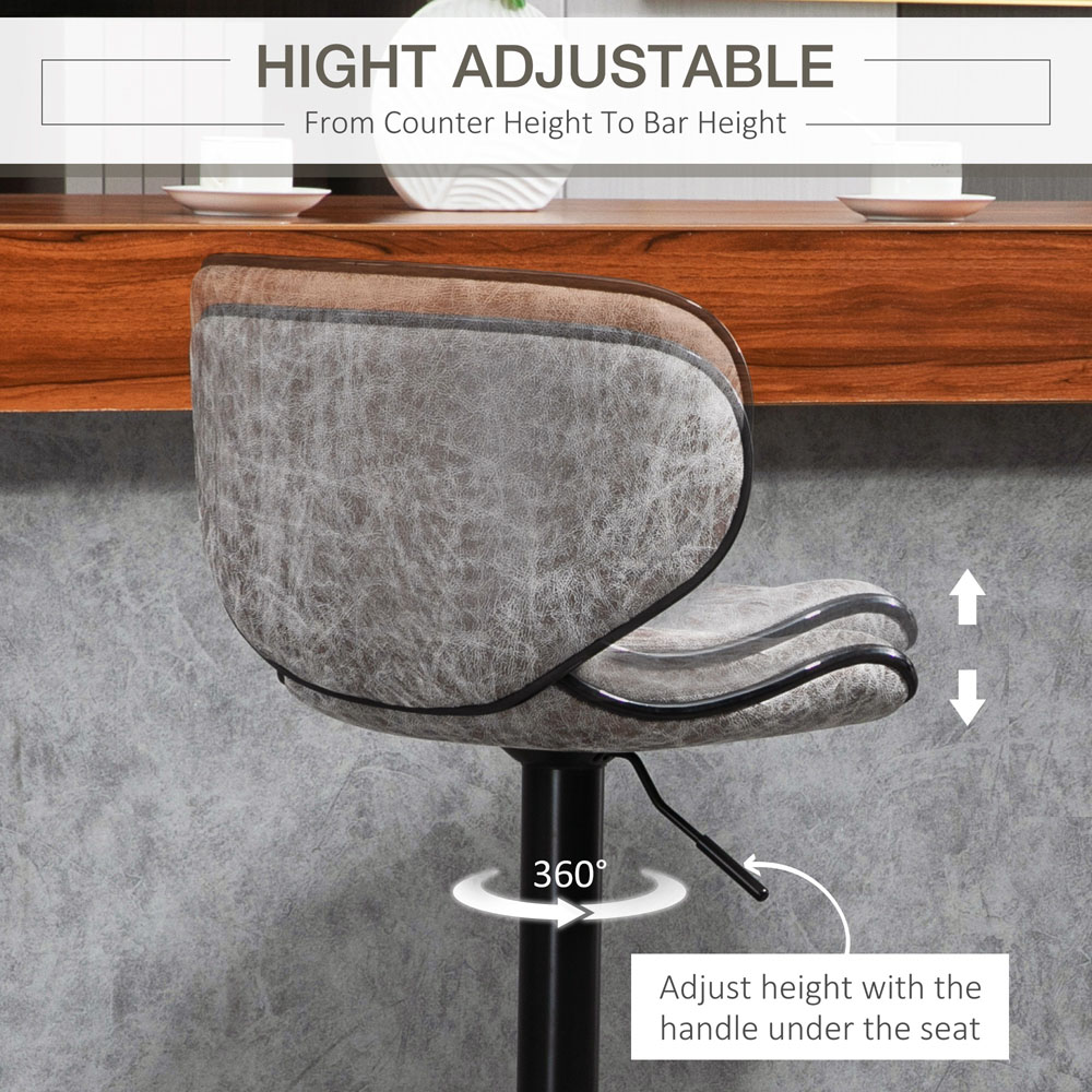 Portland Grey Microfibre Height Adjustable Bar Stool Set of 2 Image 5