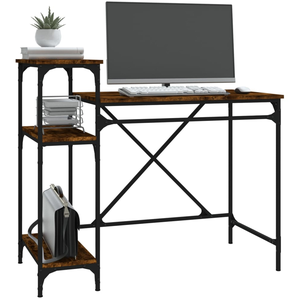 vidaXL 3 Shelf Industrial Style Computer Desk Brown Image 4