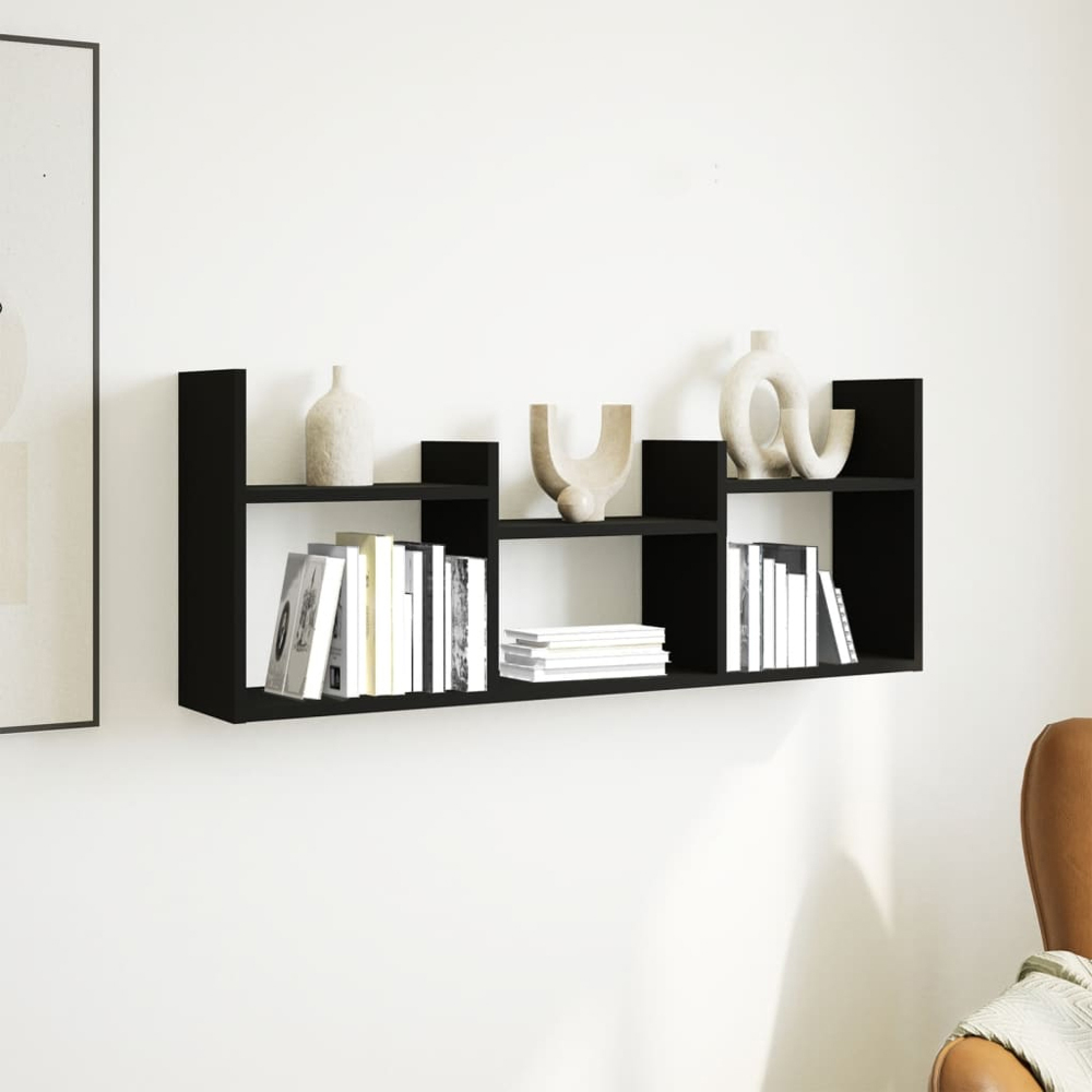 vidaXL 6 Shelf Black Floating Wall Cabinet Image 2