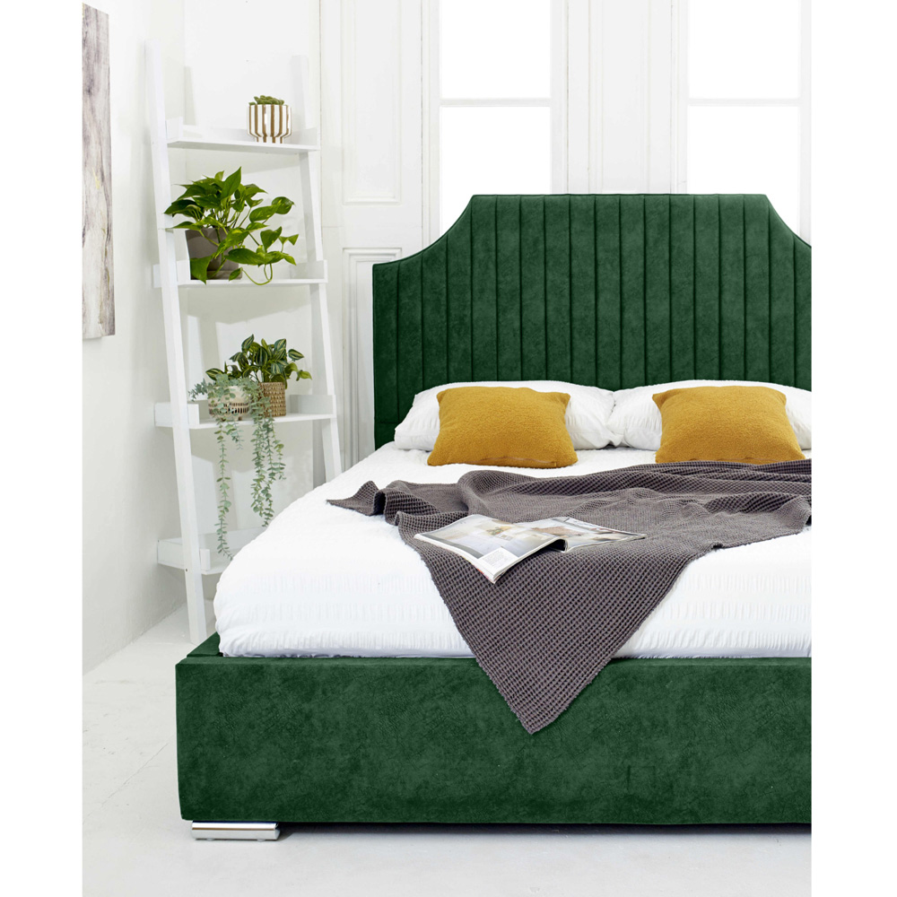 Eleganza Ascend Small Double Green Plush Velvet Bed Frame with Lined Headboard Image 4