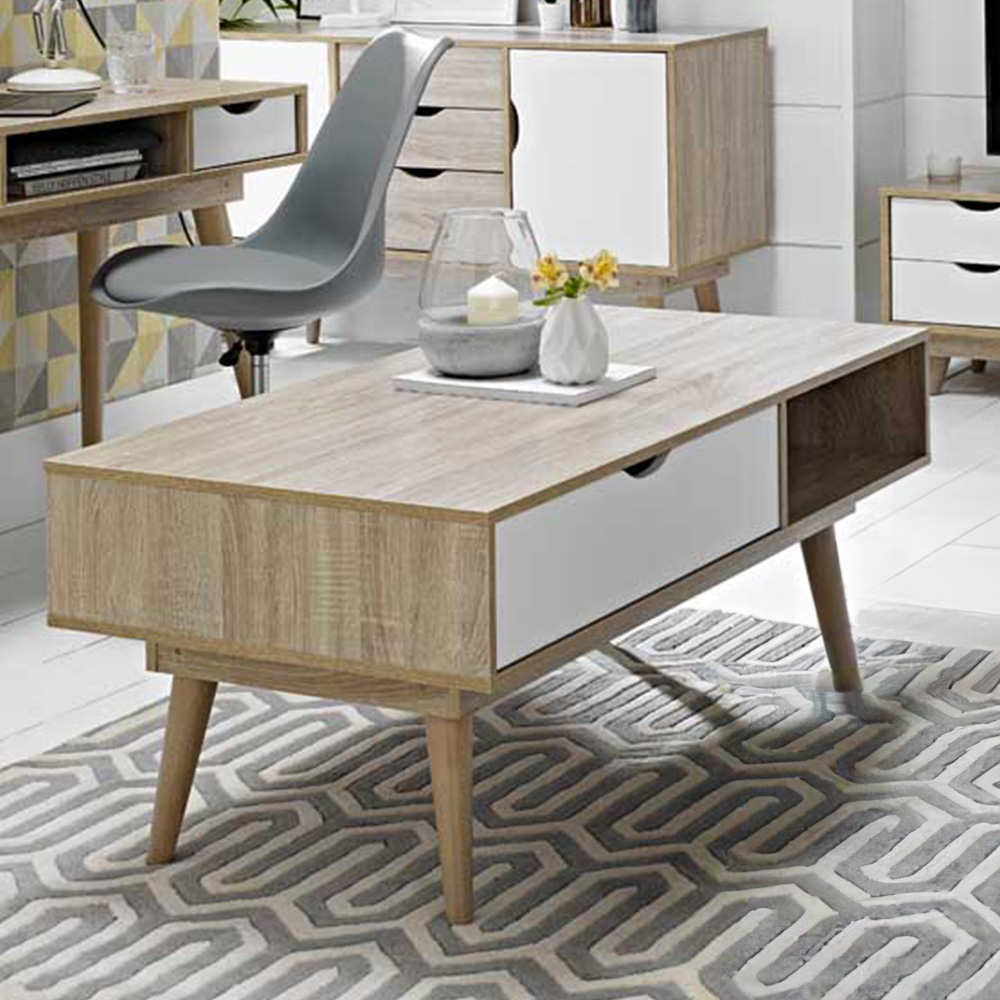 Scandi Single Drawer Oak and White Coffee Table Image 1