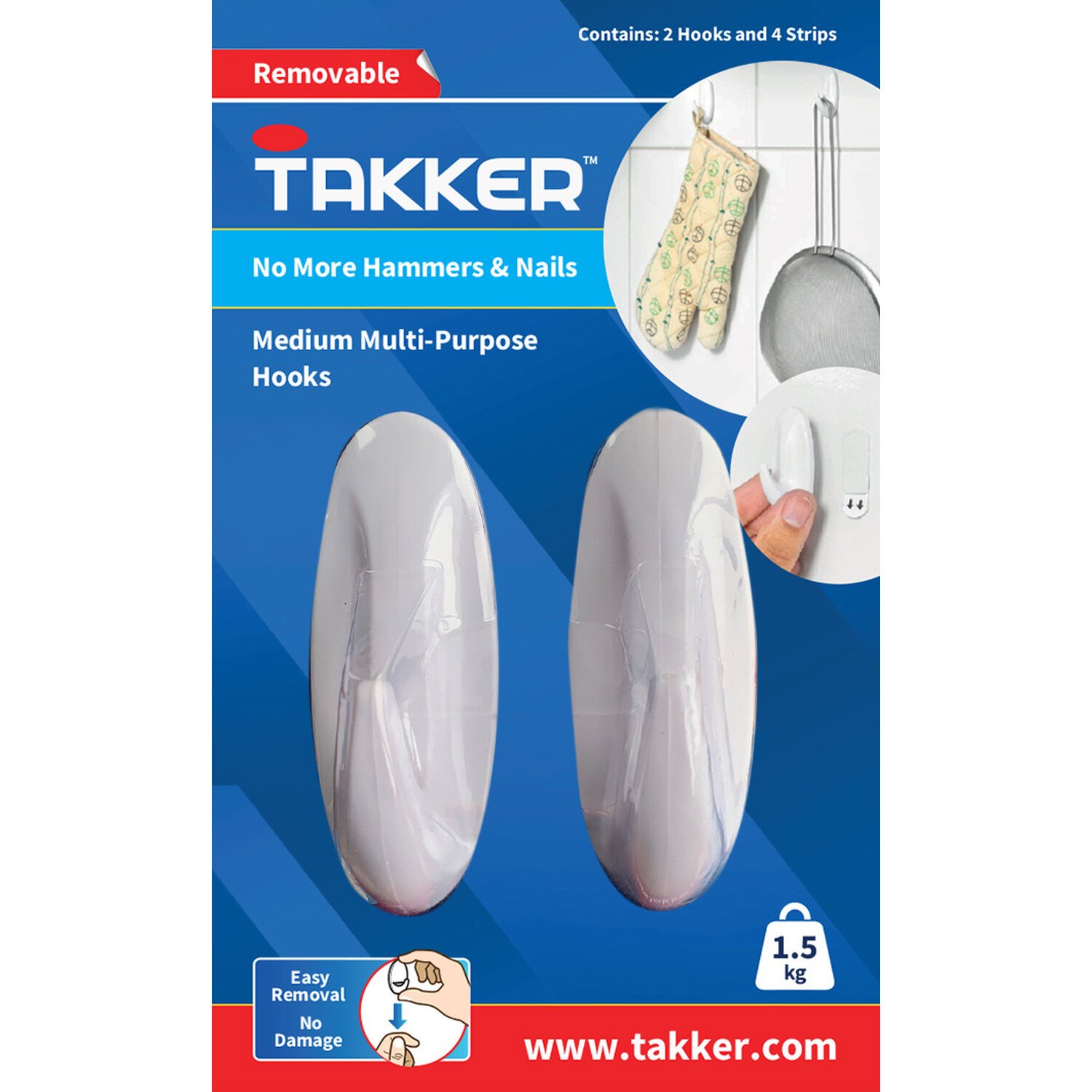 Takker 2 Hook 4 Strips Medium Multipurpose Hook 2 Pack Image 1