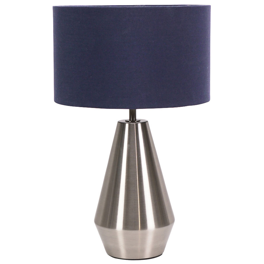 ValueLights Jax Navy Blue Shade Brushed Chrome Touch LED Table Lamp Image 1
