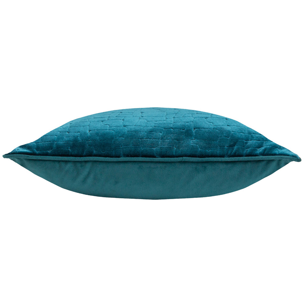 Paoletti Bloomsbury Teal Geometric Cut Velvet Piped Cushion Image 4