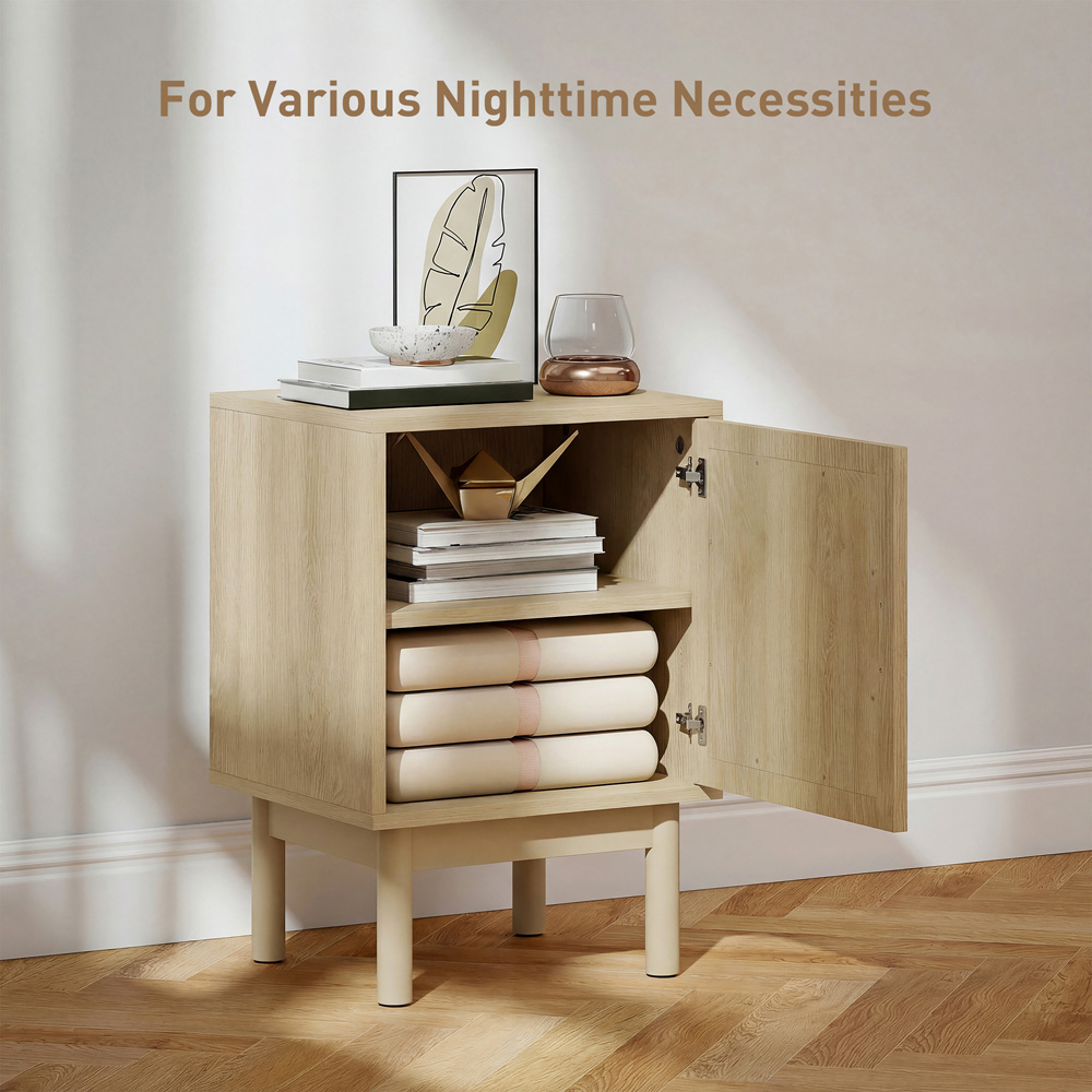 HOMCOM Boho Single Door Natural Rattan Bedside Table Image 5