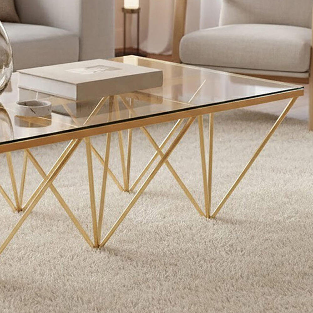 Premier Housewares Gold Finish Glass Top Coffee Table with Spike Legs Image 2