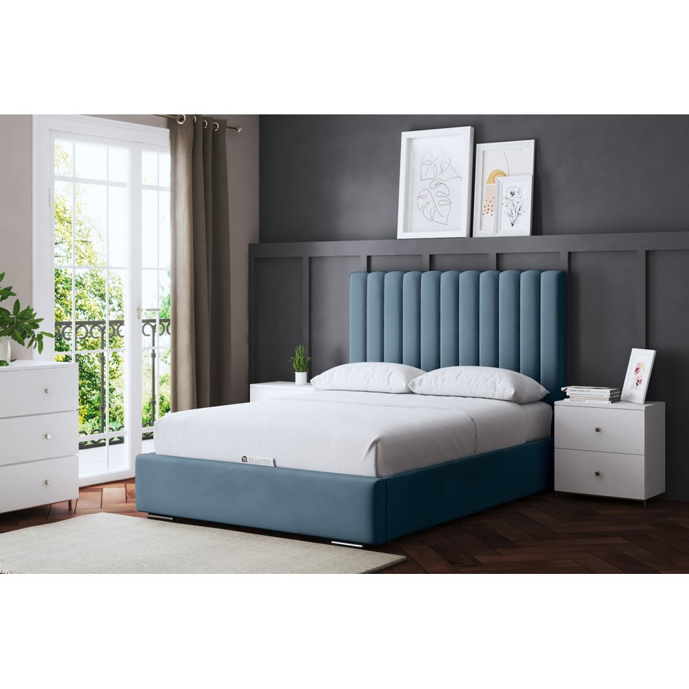 DS Living Evangeline Single Blue Upholstered Bed Frame with Headboard Image 5