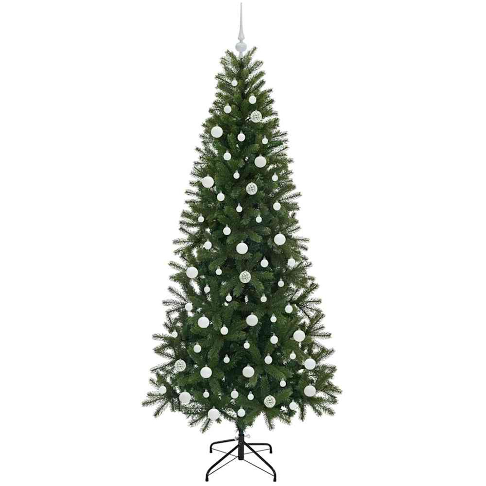 vidaXL Pre-Lit White Baubles Green Artificial Christmas Tree 7ft Image 4
