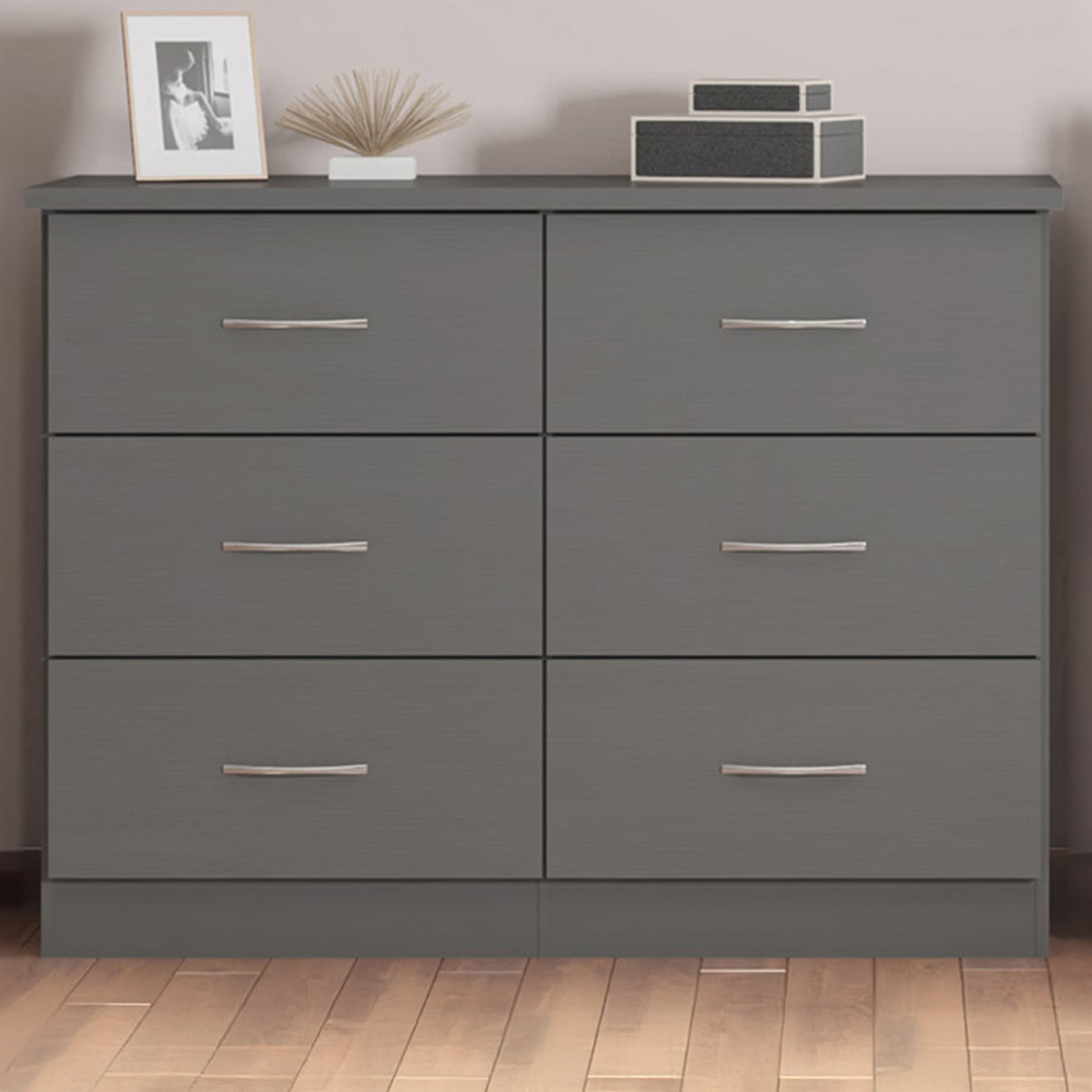 Seconique Nevada 6 Drawer 3D Effect Grey Chest of Drawers Image 1