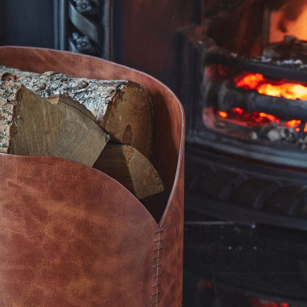 Ivyline Tan Mottle Faux Leather Handmade Log Bucket Image 5