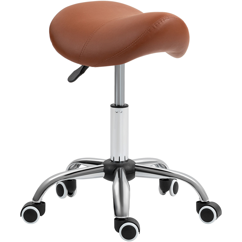 Portland Brown PU Leather Adjustable Saddle Stool with Moulded Padded Seat Image 2
