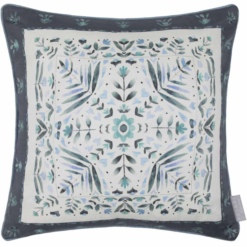 Voyage Maison Kari Denim Printed Piped Feather Rich Cushion 50 x 50cm Image 1