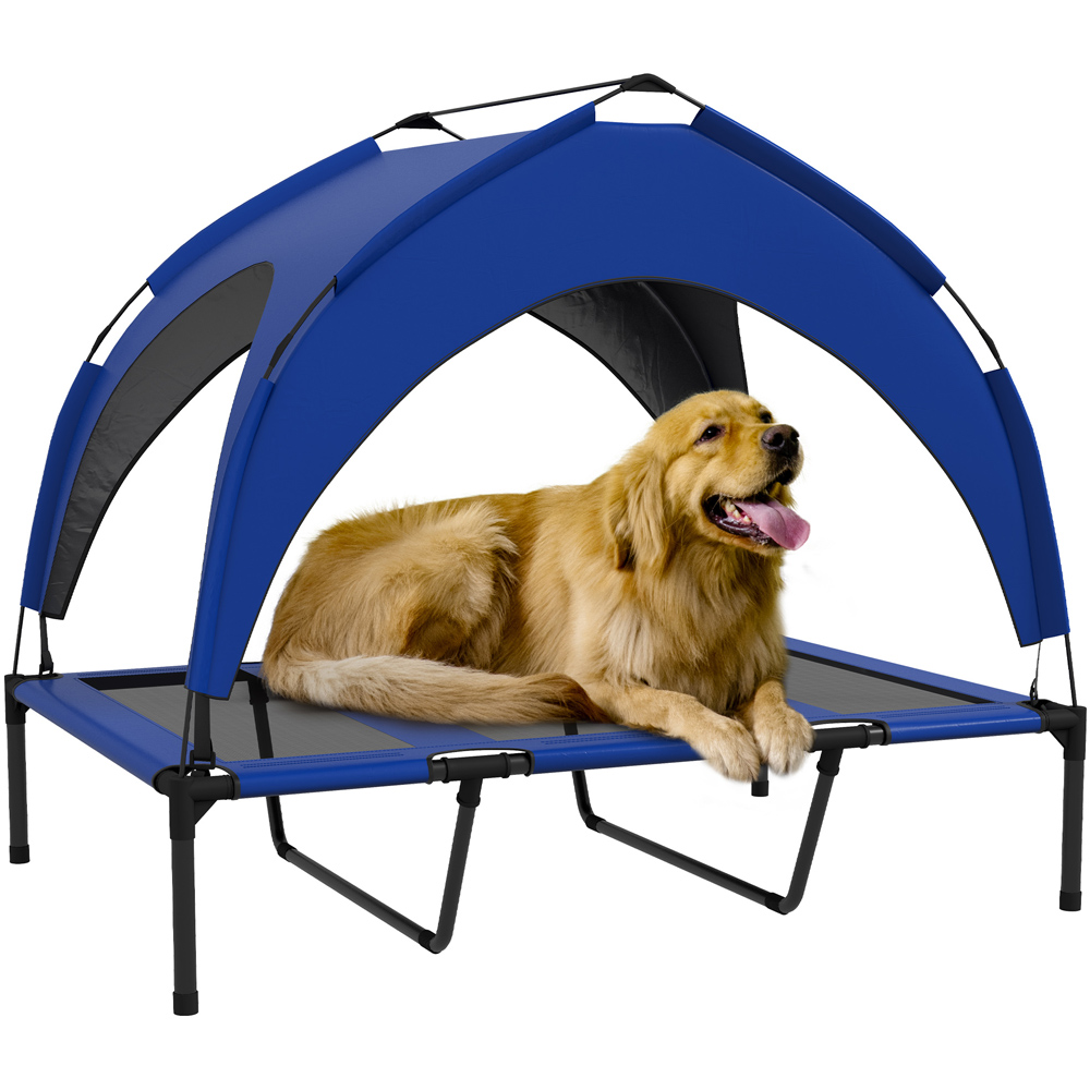 PawHut 106cm Dark Blue Elevated Dog Bed with UV Protection Canopy Image 3