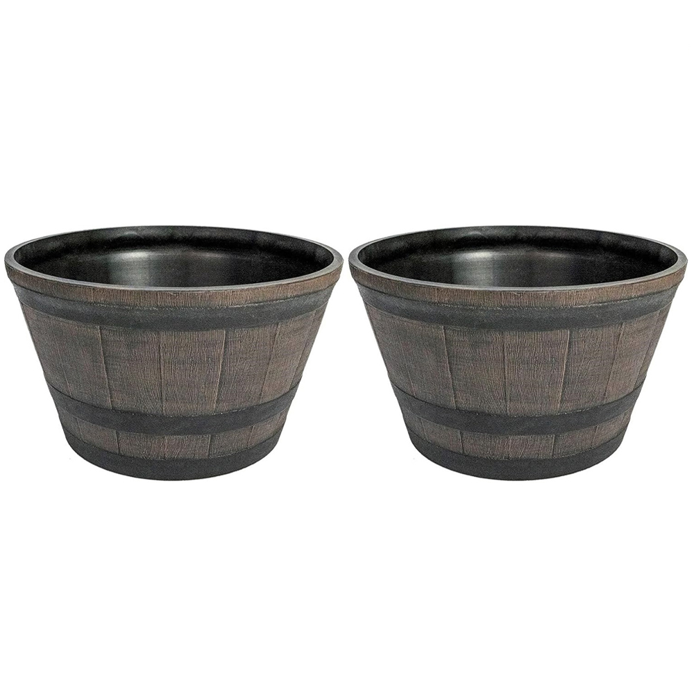 Garden Gear Large Wooden Barrel Effect Planter Image 1