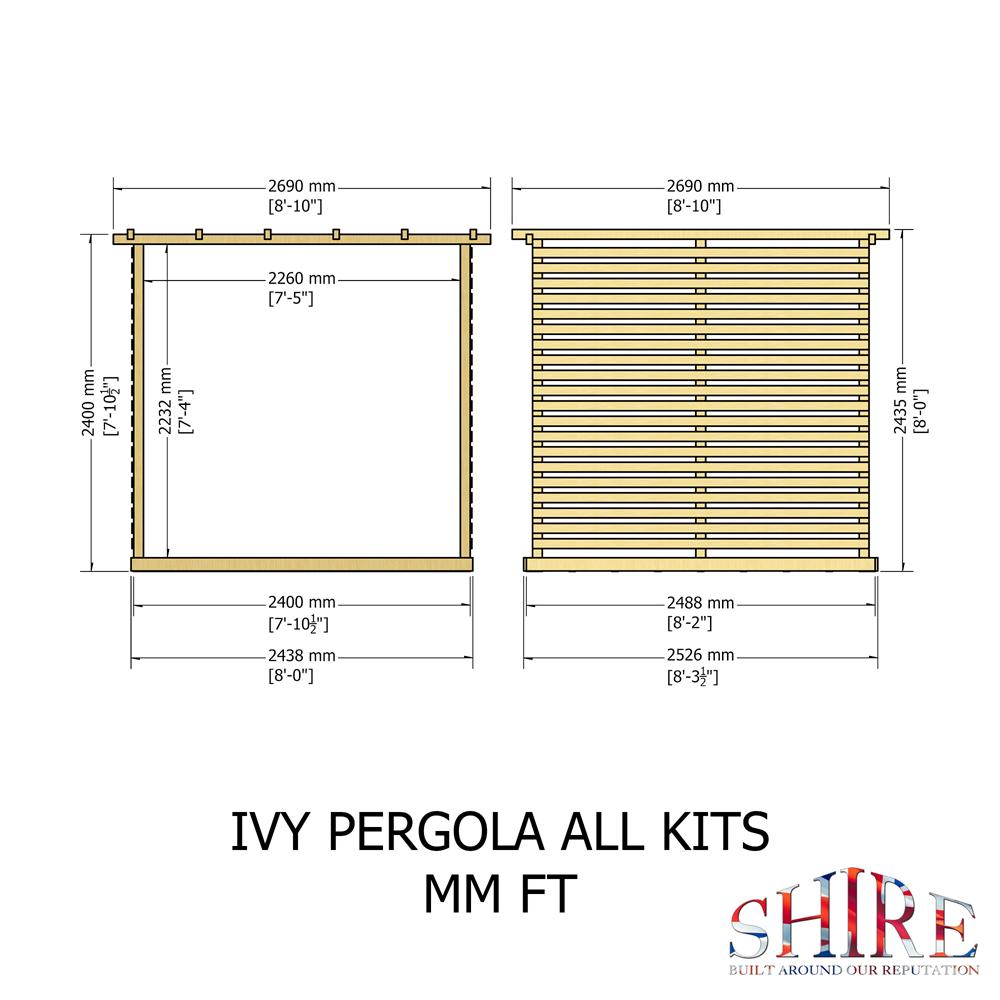 Shire GB Ivy 8 x 8ft Pergola Kit with Decking and Side Walls Image 4