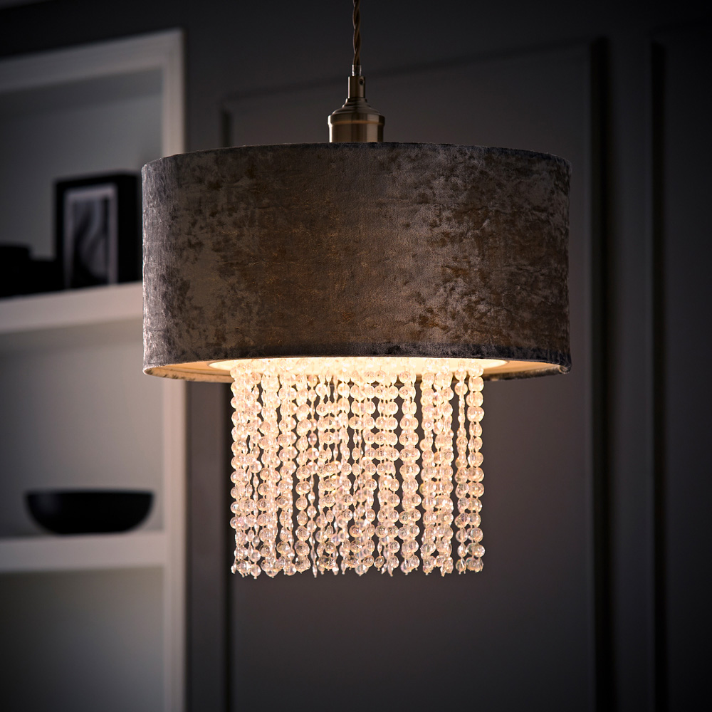 ValueLights Boland Silver Grey Velvet Droplets Pendant Shade Image 2