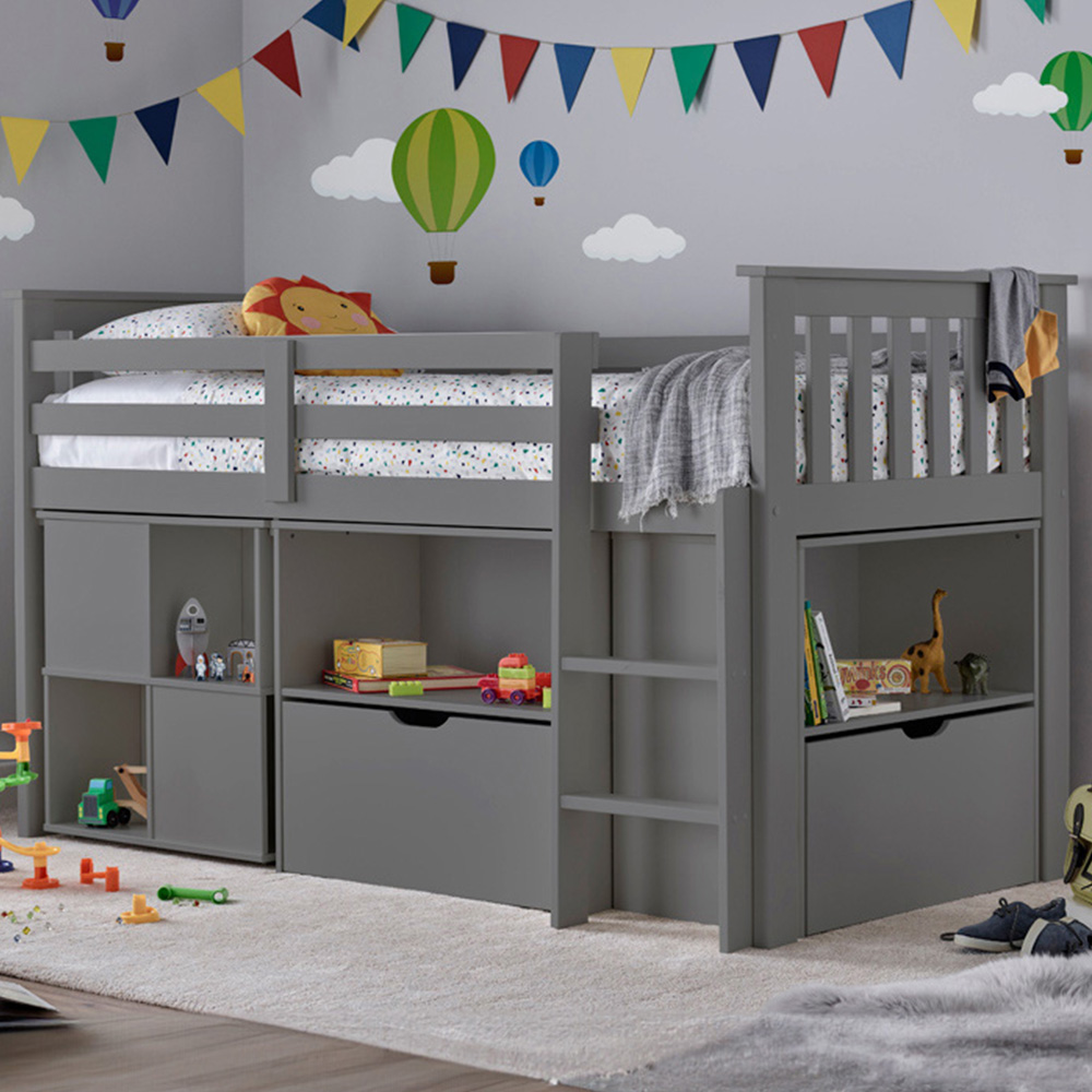 Milo Single Grey Sleep Station Desk Storage Bed and Spring Mattress Image 1