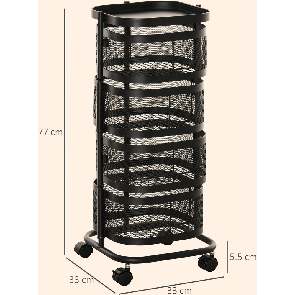HOMCOM 4-Tier Black Metal Storage Cart with Top Tray and Mesh Baskets Image 9