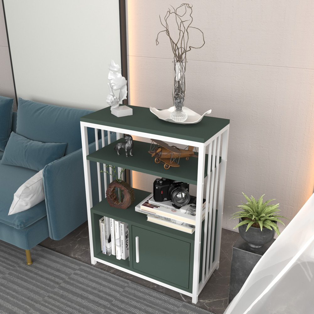 Decorotika Letos Single Door 3 Shelf Green and White Bookshelf Image 4