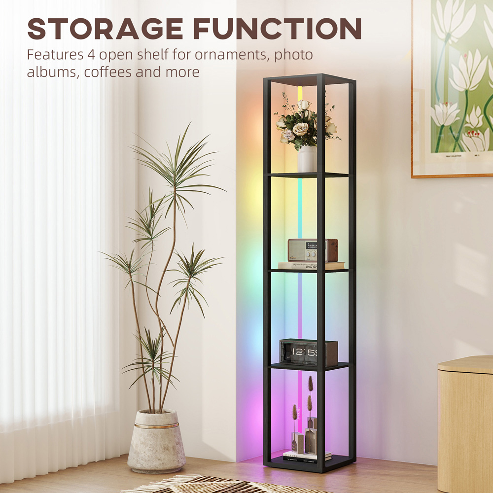 HOMCOM 4 Shelf Black RGB LED Floor Lamp with Remote Image 7