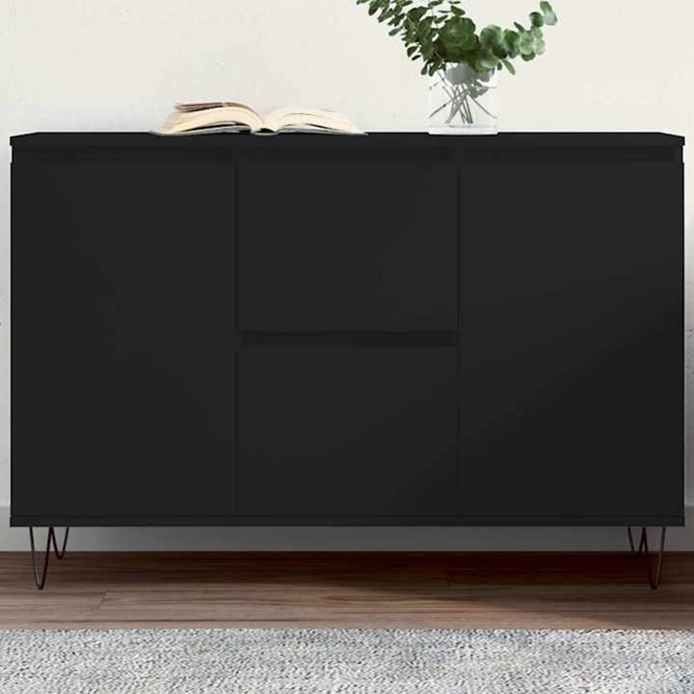 vidaXL 2 Door 2 Drawer Black Wooden Sideboard with Metal Legs Image 1