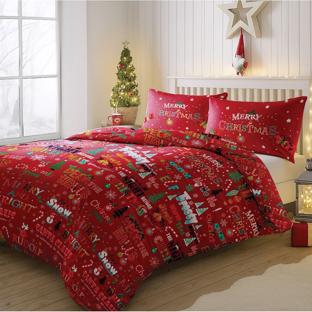 Velosso King Size Red Deck The Halls Duvet Set Image 2