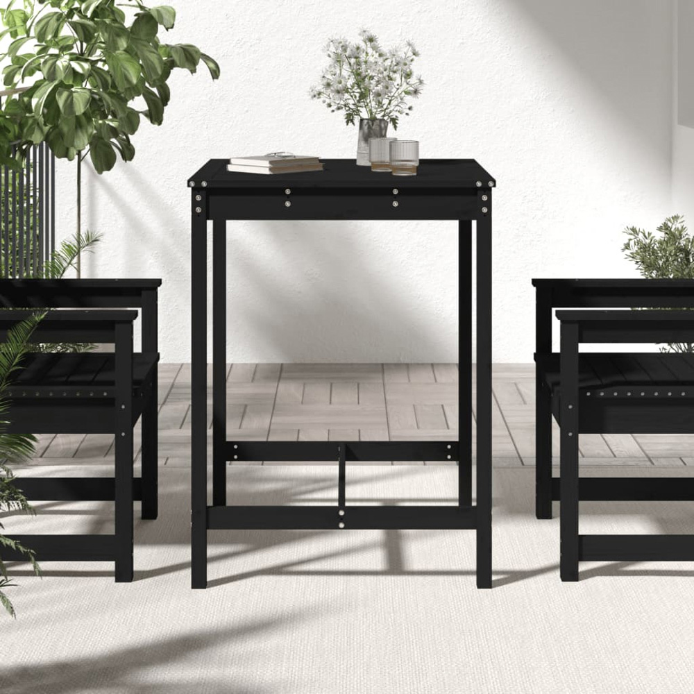vidaXL 2 Seater Solid Pine Wood Slatted Garden Dining Table Black Image 6