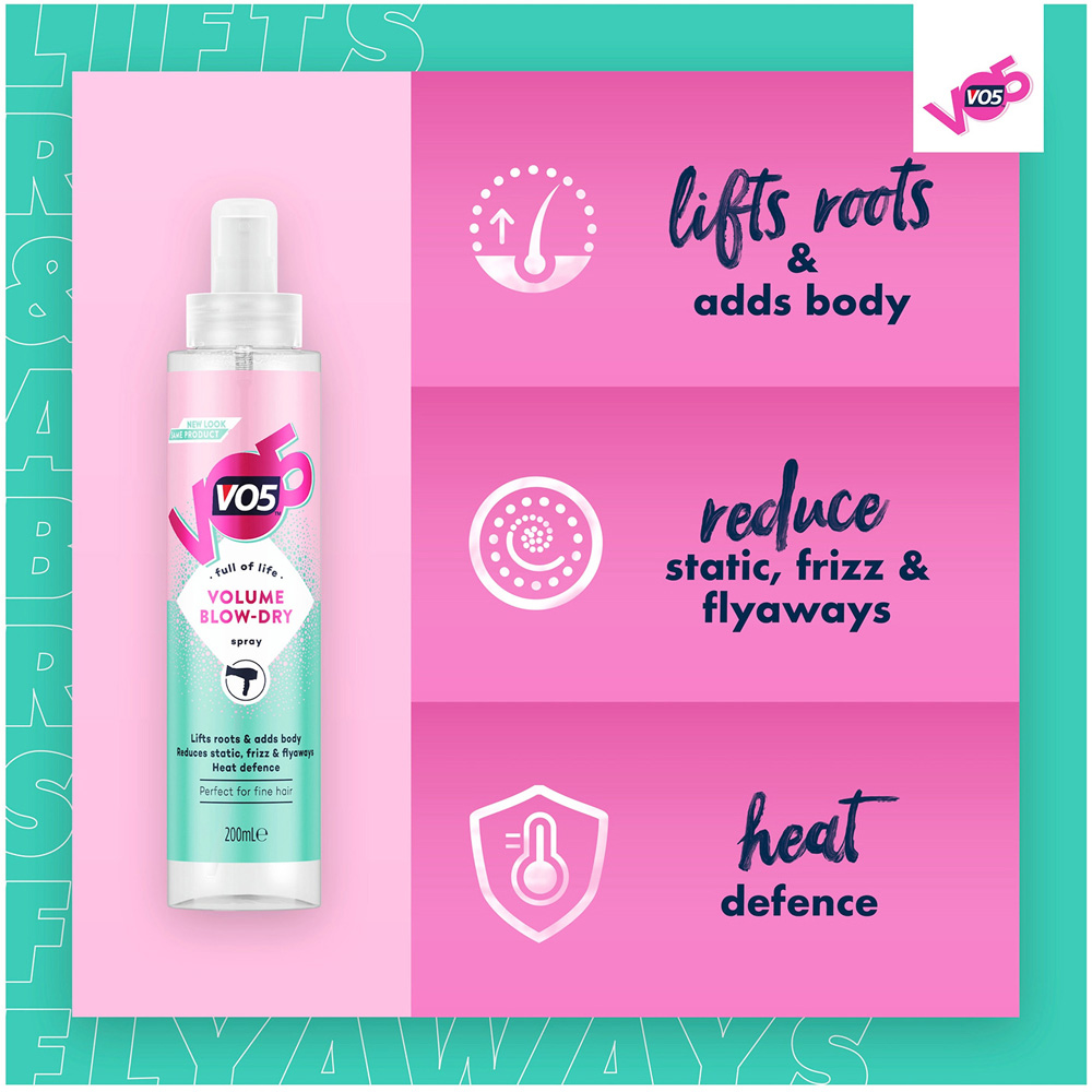VO5 Volume Heat Activation Blow-Dry Hair Spray 200ml 6 Pack Image 7