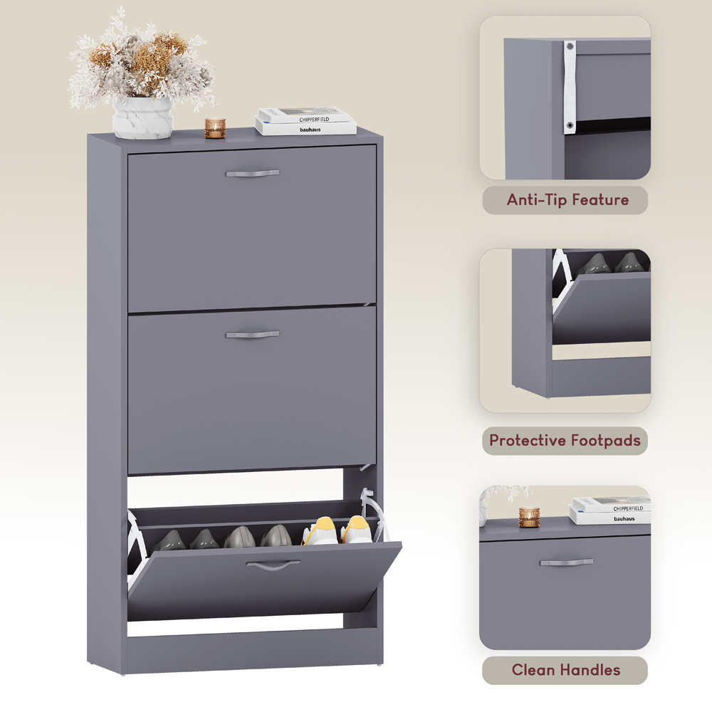VIDA DESIGNS Grey 3-Drawer Shoe Cabinet Rack Image 4