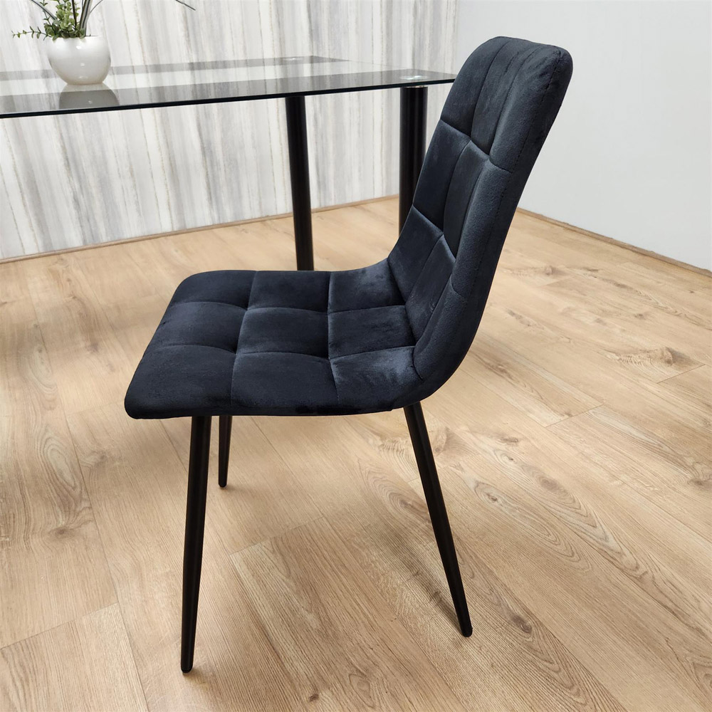 Kosy Koala 4 Seater Clear Glass Double Stripe Tufted Velvet Dining Set Black Image 6