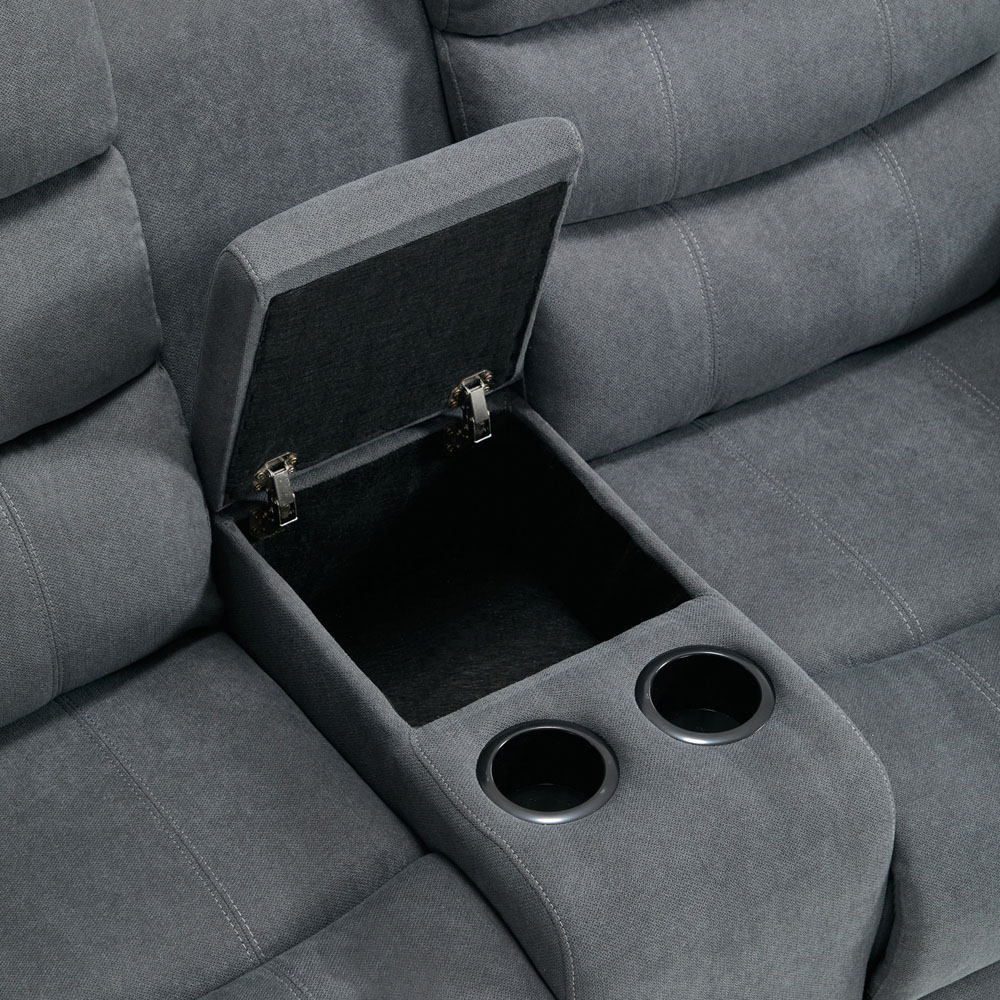 Furniture Online Boston 2 Seater Grey Manual Recliner Sofa with Drinks Console Image 6