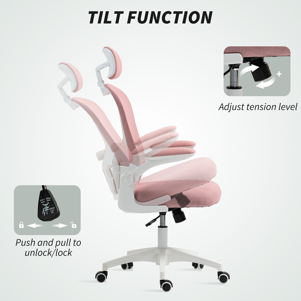 Vinsetto Pink Ergonomic Mesh Office Chair with Headrest Image 5