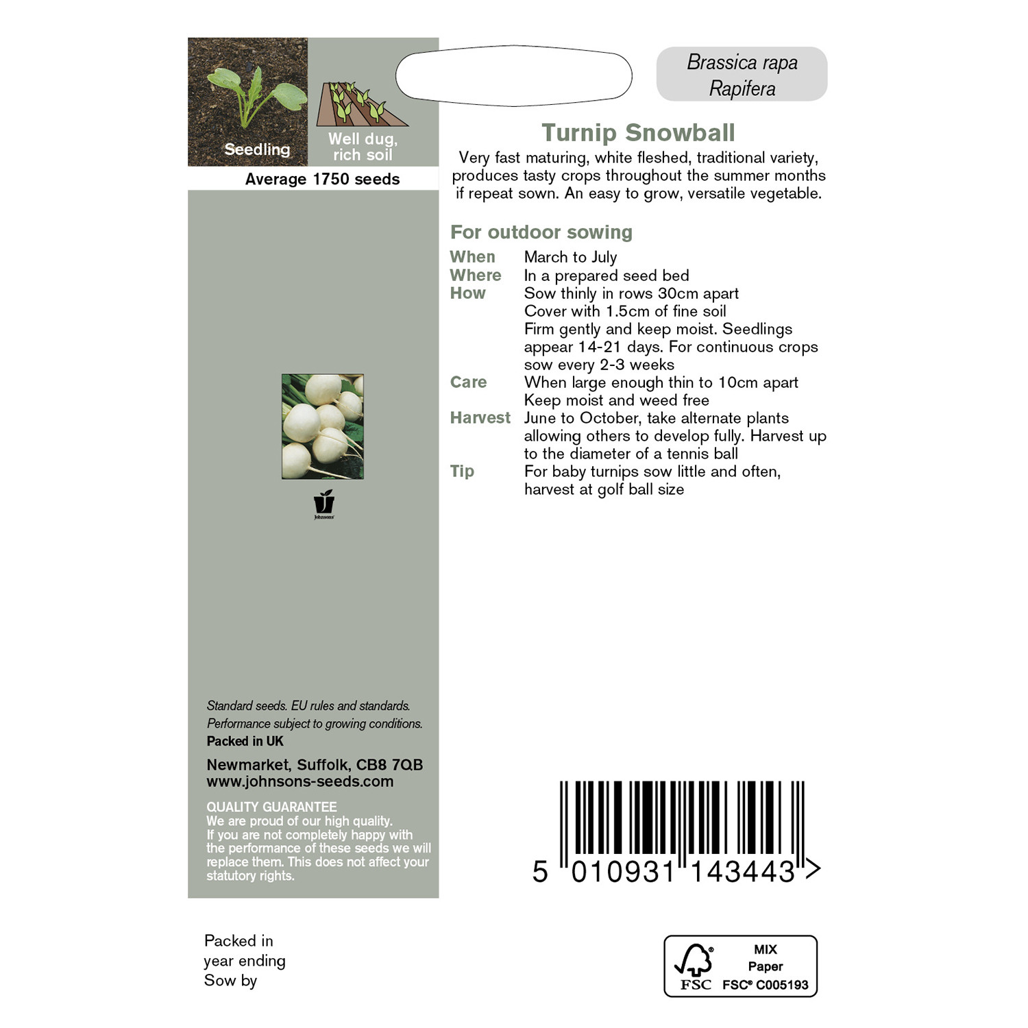 Pack of Snowball Turnip Seeds Image 2