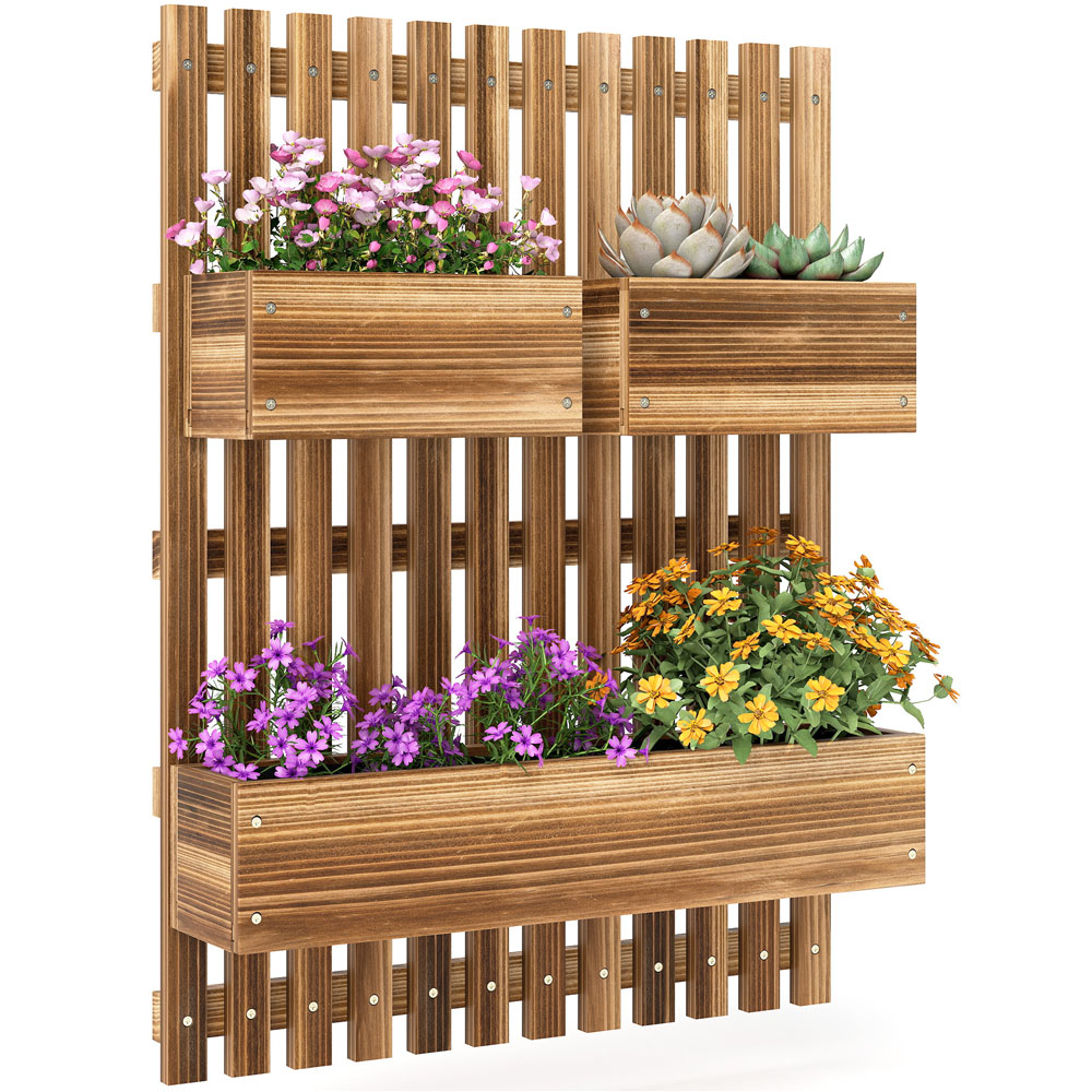 Outsunny Wooden Wall-Mounted Garden Trellis with 3 Movable Planter Boxes Image 1