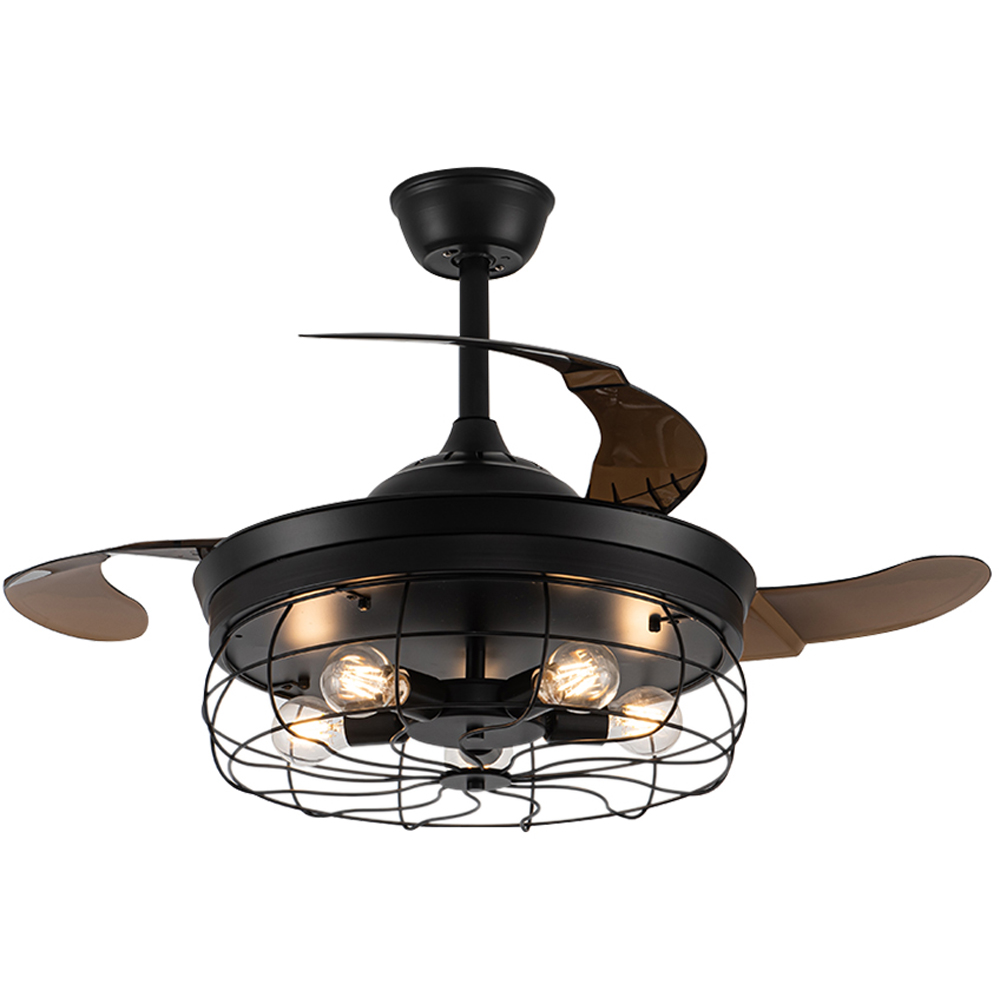 Living and Home 3 Blade Industrial Round Wire Cage Ceiling Fan Light 42 inch Image 1