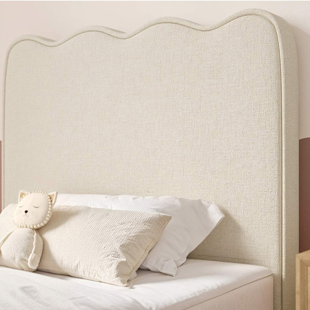 Flair Ellis Single Beige Woven Fabric Cloud Headboard Bed Image 4