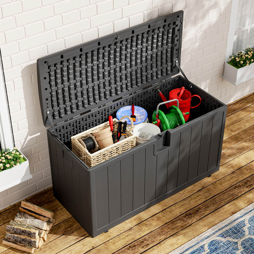 Living and Home 397L Black HDPE Rattan Textured Deck Box Image 7