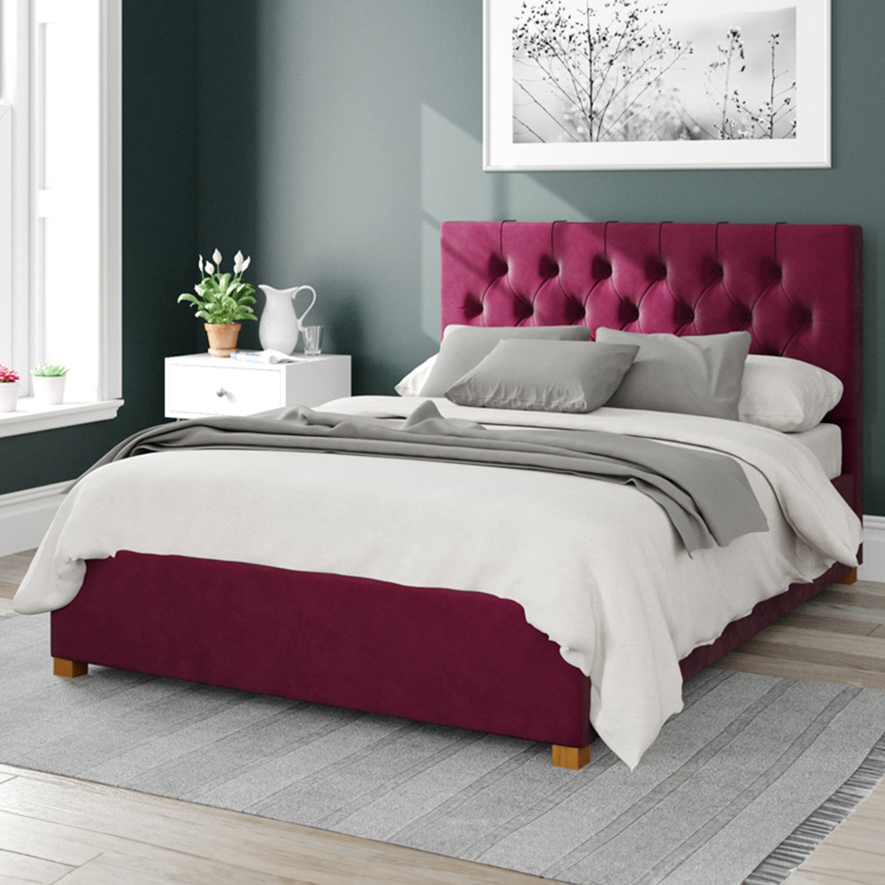 Aspire Olivier King Size Berry Plush Velvet Ottoman Bed Image 1