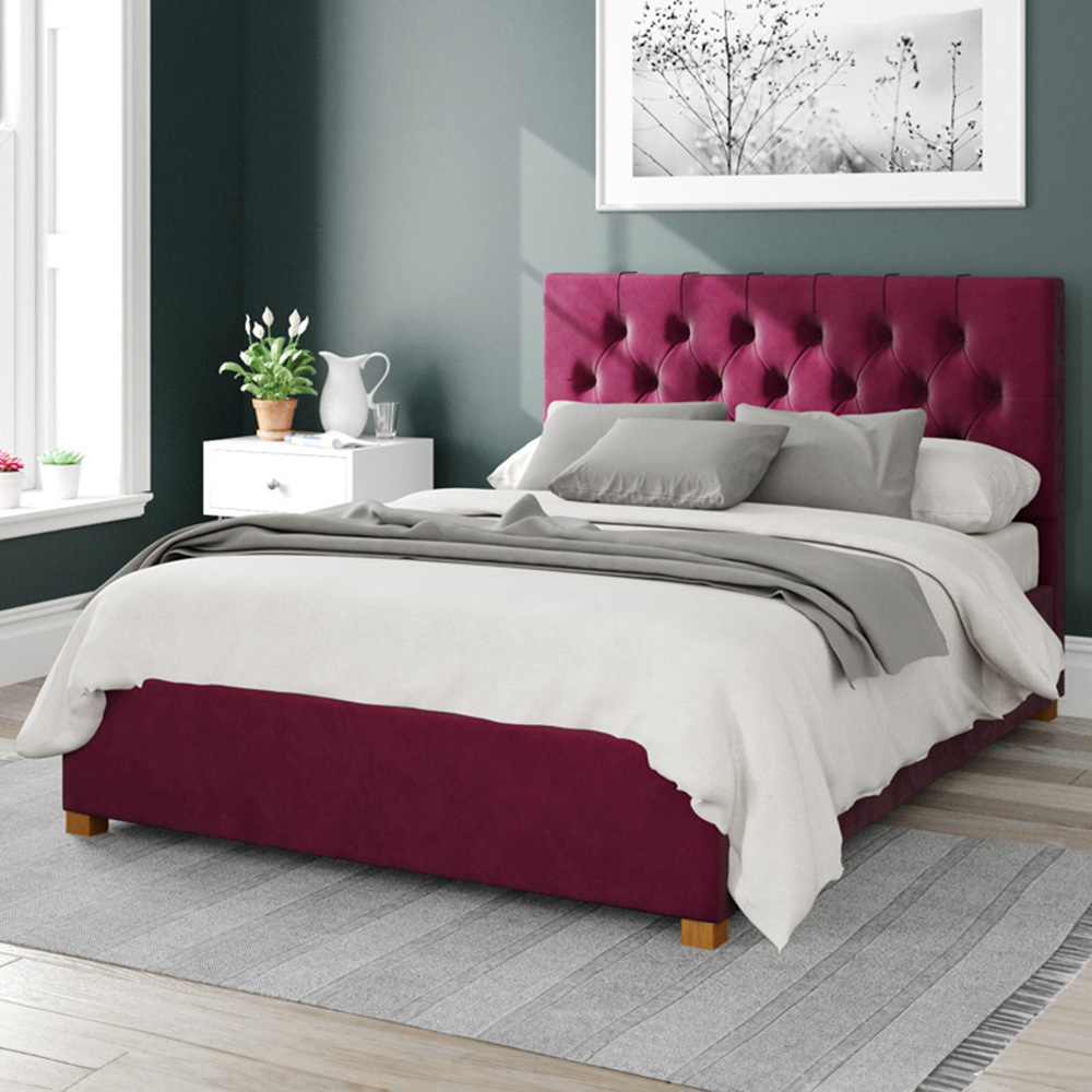 Aspire Olivier Small Double Berry Plush Velvet Ottoman Bed Image 1