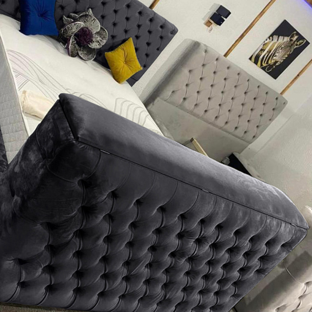 Eleganza Home Arli King Size Steel Plush Velvet TV Bed Frame Image 3