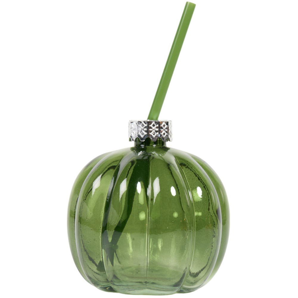 Pumpkin Shape Glass with Lid and Straw Image 4