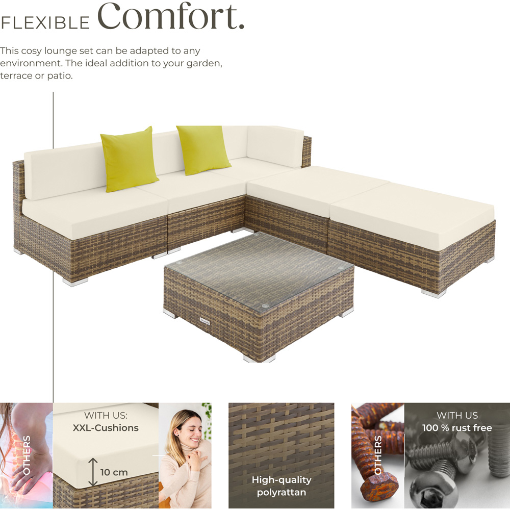 tectake Paris 5 Seater Natural Rattan Garden Corner Lounge Set Image 3
